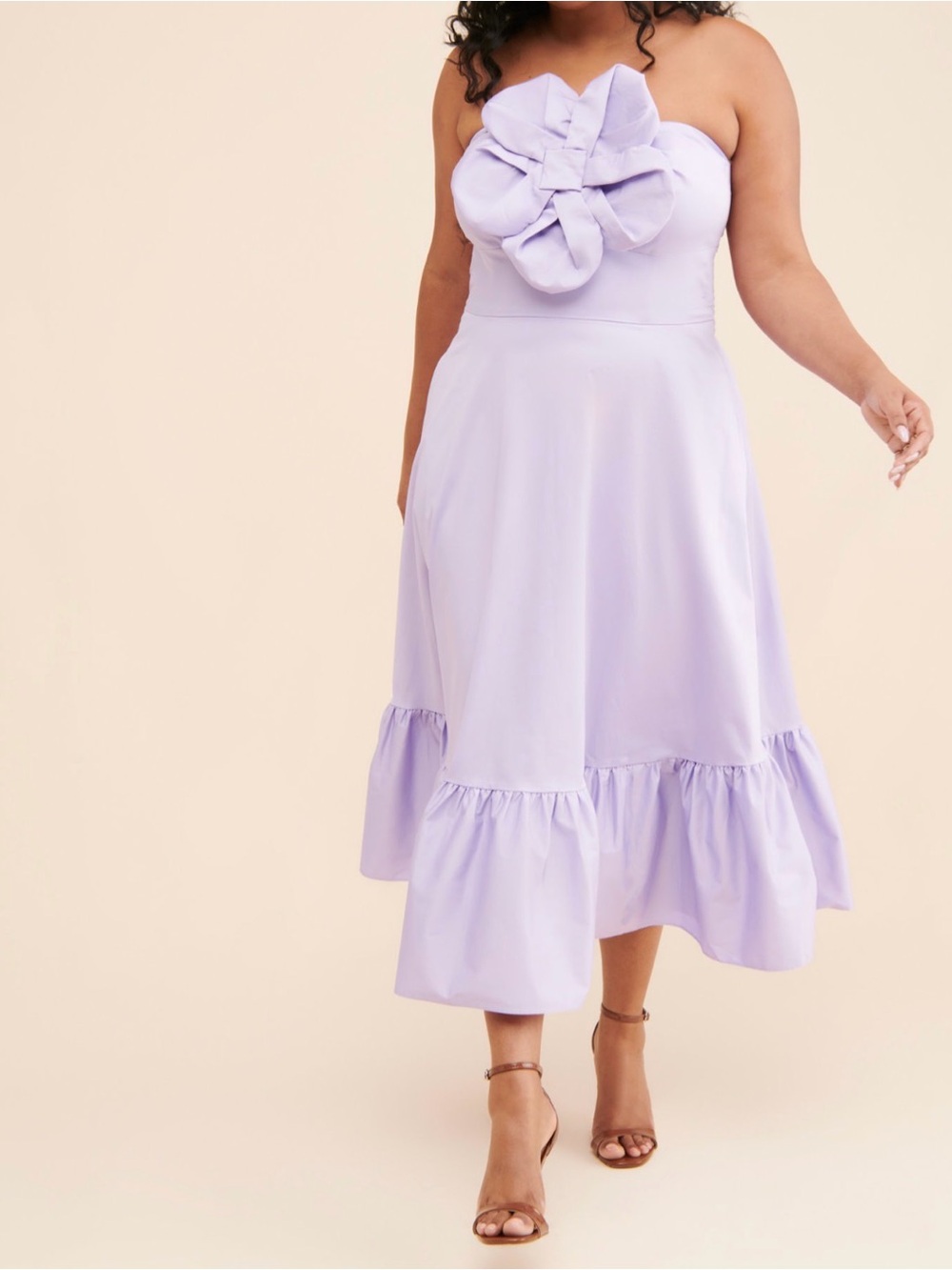 Hutch Anthropologie Strapless Lavender Midi Dress with 3D Flower